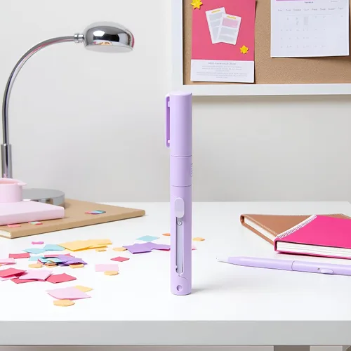 Miniatura 6 de Tijeras de estilo mini bolígrafo púrpura, tijeras portátiles plegables para estudiantes con cubierta, tijeras de cerámica de acero inoxidable