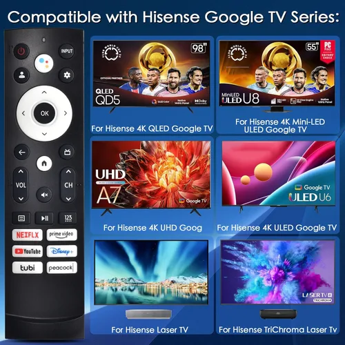 Miniatura 2 de Reemplazo para control remoto Hisense TV, control de voz compatible con Hisense QLED UHD Mini-LED ULED Smart Google TVs
