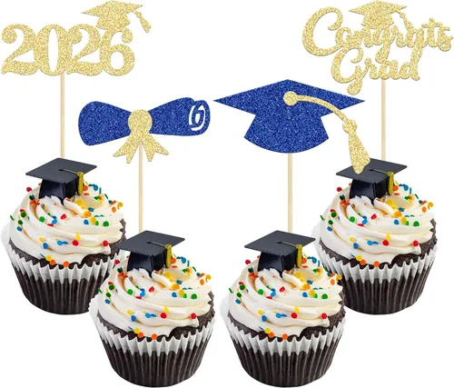 Miniatura 49 de Gyufise 1 paquete de decoración de pastel de graduación 2025 con purpurina de felicitaciones clase de 2025, decoración de pastel de diploma 2025