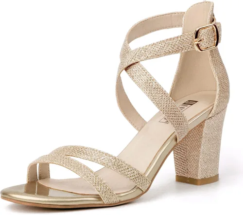 IDIFU Sandalias de vestir IN3 Gita con tacón de bloque abierto y tiras para mujer, para bodas, noches y bailes de graduación
