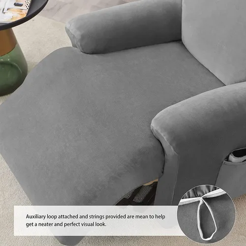 Miniatura 4 de Fundas de terciopelo para sillas reclinables, fundas suaves para sillas reclinables, fundas lavables para sofá reclinable con bolsillo lateral