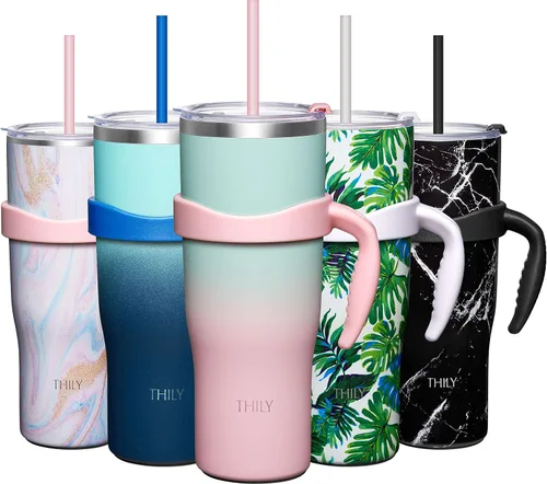 Miniatura 9 de THILY Vaso de 40 onzas de acero inoxidable con asa - Taza de viaje con aislamiento al vacío, tapa a prueba de salpicaduras y a prueba de fugas, 2
