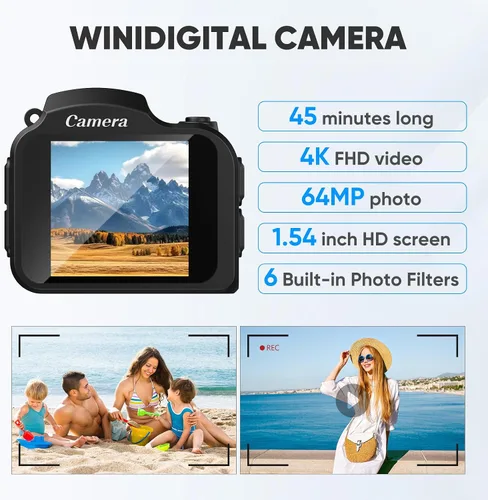 Miniatura 2 de Generic Mini cámara 4K HD grabadora de video - Llavero videocámara digital con tarjeta de 32 GB, pantalla HD de 1.54 pulgadas, batería de larga Negro