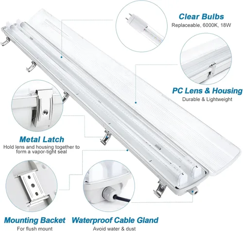 Miniatura 2 de Lámpara LED a prueba de vapor de 4 pies, 36 vatios, 4000 lm, 6000 K (blanco brillante), cubierta transparente, luz superior impermeable IP65 de 4