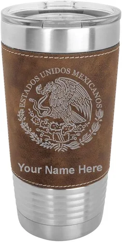 Miniatura 14 de LaserGram Vaso aislado al vacío de 20 onzas, bandera de México, grabado personalizado incluido (piel sintética, negro)