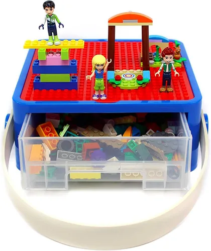 Bins & Things Organizador de Caja Contenedora para Juguetes Pequeños - Estuche de Transporte de Set de Juguetes de Viaje con Tapa Incorporada -
