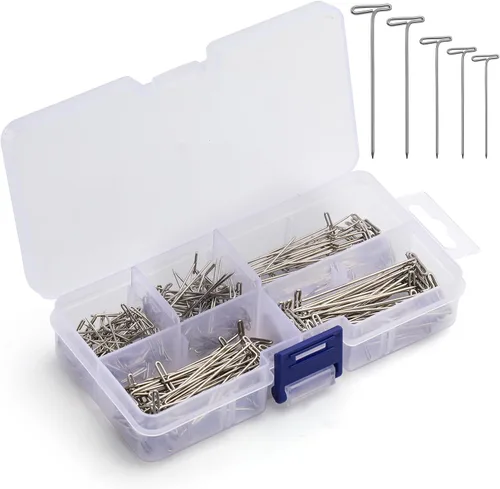 Miniatura 12 de Alfileres en T, 200 pines de costura en forma de T para pelucas y manualidades, kit de pasadores de acero inoxidable con caja transparente