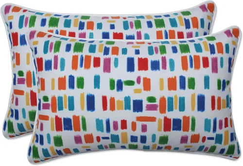 Pillow Perfect Almohadas lumbares para exteriores/interiores, 11.5 x 18.5 pulgadas, pestañas de color azul, 2 unidades