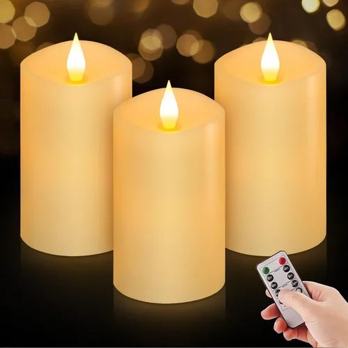 Miniatura 9 de Juego de 1 velas sin llama de 3 x 4, batería de 2 AA, 600 horas, velas parpadeantes con temporizador, velas sin llama de 4 pulgadas con control
