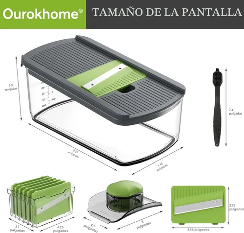 Miniatura 7 de Ourokhome Cortador de mandolina para cocina, rallador de verduras seguro para manos con 6 cuchillas de mandolina, cortador de gofres para papas