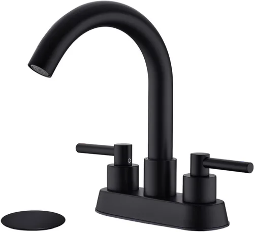 Grifo de baño central de 4 pulgadas con montaje de drenaje desplegable de desbordamiento, negro mate, níquel cepillado y oro cepillado Mate negro