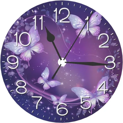 Miniatura 9 de Reloj de pared redondo con diseño de mariposa, silencioso, sin tictac, funciona con pilas, relojes de escritorio silenciosos de cuarzo