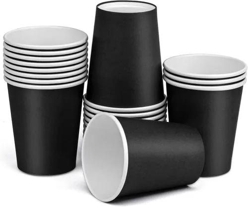 Vasos de papel de 8 onzas, paquete de 25 unidades, vasos de café de papel desechables, para bebidas calientes o frías, para Halloween, fiestas, Negro