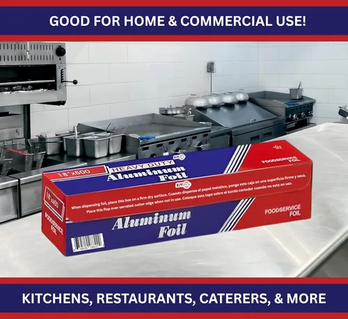 Miniatura 6 de Papel de aluminio resistente de 18 pulgadas x 500 pies, grado comercial para la industria de servicios de alimentos, papel aluminio plateado