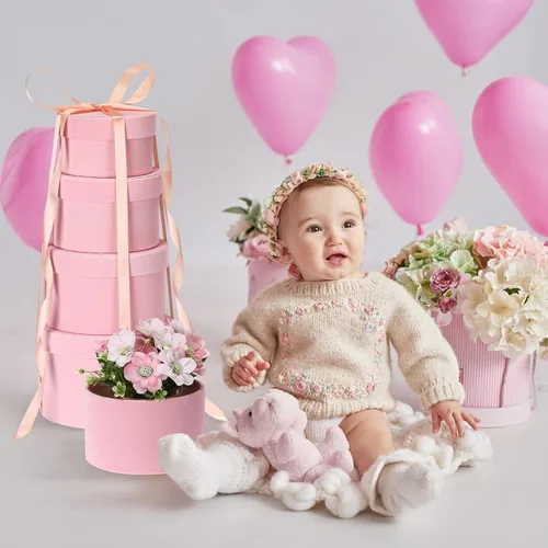 Miniatura 6 de Tenceur 8 cajas de regalo redondas con tapas, cintas para arreglos, 4 tamaños surtidos, cajas de regalo de terciopelo para flores, regalos, bodas