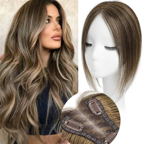 Miniatura 12 de Aimeolyn Toppers de cabello para mujer, cabello humano real, sin flequillo, extensiones de cabello superior para adelgazar, base de encaje Haisr