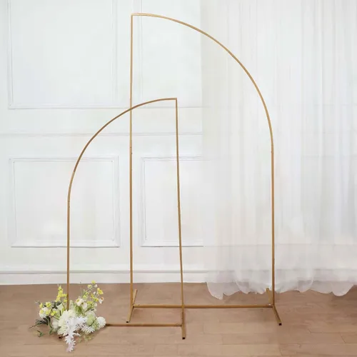 Miniatura 5 de Tableclothsfactory Soporte para telón de fondo de arco de boda de metal dorado de 5 pies, diseño floral de media luna