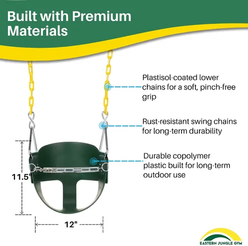 Miniatura 6 de Columpio Eastern Jungle Gym resistente, con respaldo alto, para bebés, con cadenas cubiertas y correa de seguridad