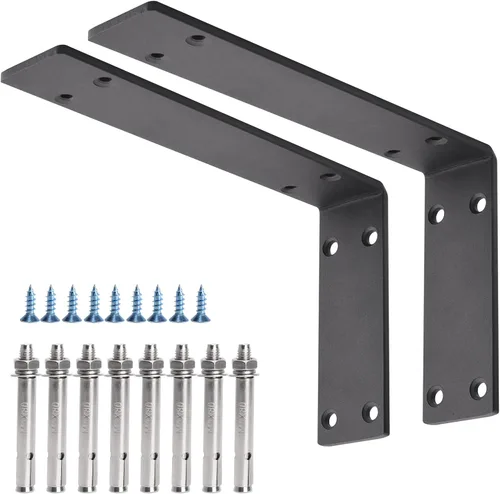 Miniatura 11 de YUMORE Soportes de estante resistentes, soporte de encimera de 1/5 pulgadas de grosor, soporte en L, soporte de metal industrial rústico negro mate