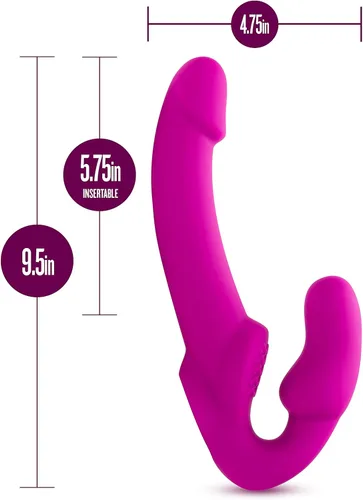 Miniatura 3 de Blush Temptasia Estella - Consolador vibrador curvado de silicona de 9.5 pulgadas, doble extremo sin tirantes, recargable, impermeable, profundo Rosa