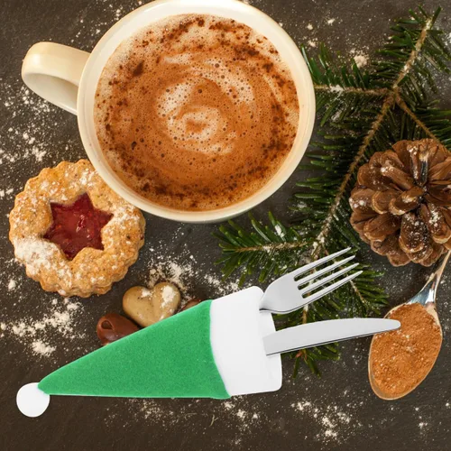 Miniatura 6 de Angoily 10 piezas de mini sombreros de Papá Noel de Navidad, soportes para cubiertos con bolsillos, tapas de botellas de vino, tapas de piruleta