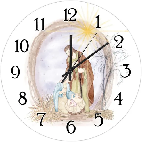 Miniatura 12 de Reloj de pared de madera de regalo cristiano de Feliz Navidad, Jesús es la razón, escena de la natividad, relojes de pared colgantes de granja