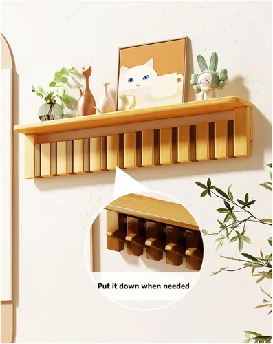 Miniatura 8 de Percheros para colgar en la pared, ganchos para llaves de piano, colgador de madera maciza natural, tela no tejida, perchas para armario, cocina
