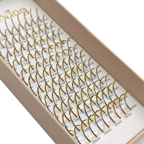 Miniatura 9 de Extensiones de pestañas con punta dorada con purpurina, rizo D 0.20 de 0.43-0.630 pulgadas de longitud mixta, 120 unidades de imitación de visón