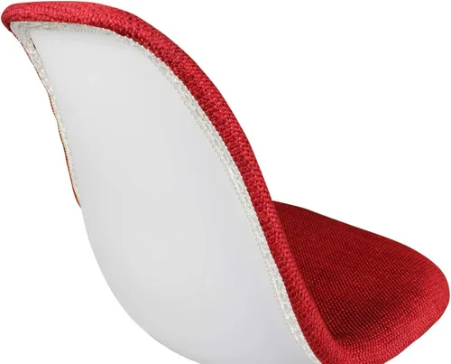 Miniatura 7 de Mid-Century - Silla de comedor lateral tapizada de tela tejida moderna con patas Eiffel de madera de nogal oscuro, juego de 2 (rojo)