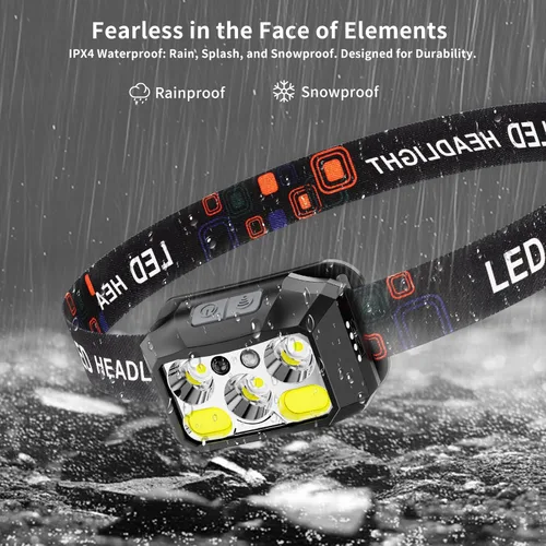 Miniatura 5 de Paquete de 2 Linternas de Cabeza LED Recargables, 800 Lúmenes, USB-C, IPX4 Impermeable, 8 Modos, Luz Roja y Blanca — Ligeras, Ajustables, Clips