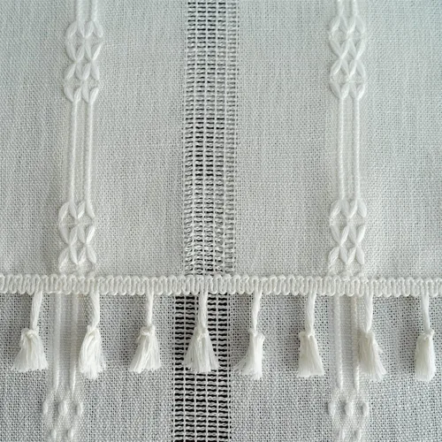 Miniatura 5 de Gernaice Mantel bordado de rayas rústicas y pequeñas con borlas cuadradas de algodón y lino, sin arrugas, lavable, para mesita de noche, café, Blanco