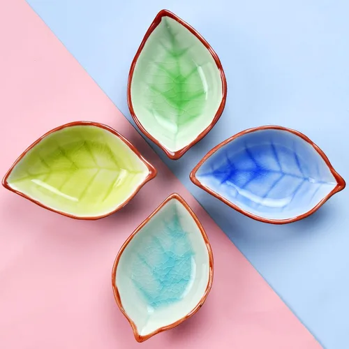 Miniatura 7 de Paquete de 4 cuencos de charcutería, tazón pequeño en forma de hoja, cuencos de cerámica resistentes a las grietas para sushi, condimentos