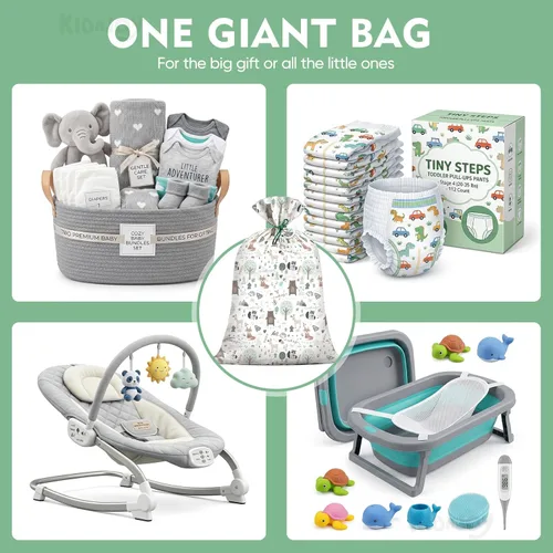 Miniatura 3 de Bolsas de regalo de plástico extragrandes para baby shower de animales del bosque 56*36 pulgadas, bolsa de regalo jumbo de animales del bosque