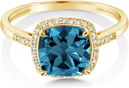 Miniatura 2 de Gem Stone King Anillo de compromiso de oro amarillo de 10 quilates con topacio azul Londres y diamantes para mujer