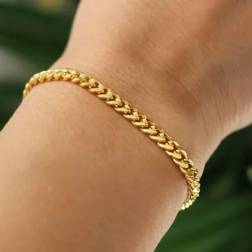 Miniatura 2 de Pulseras de cadena de perlas de oro de 18 quilates para mujer, ajustable, de acero inoxidable, delicada, fina caja de oro cubana, cadena