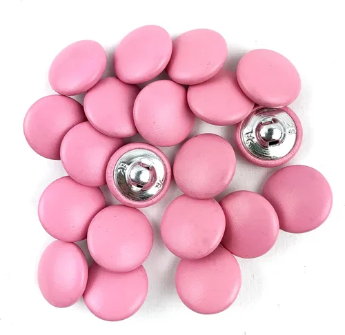 Miniatura 32 de Heyiwell 30 botones redondos cubiertos de cuero con vástago de metal, para vestidos de novia, camisas, vestidos, manualidades de costura (beige, mm)