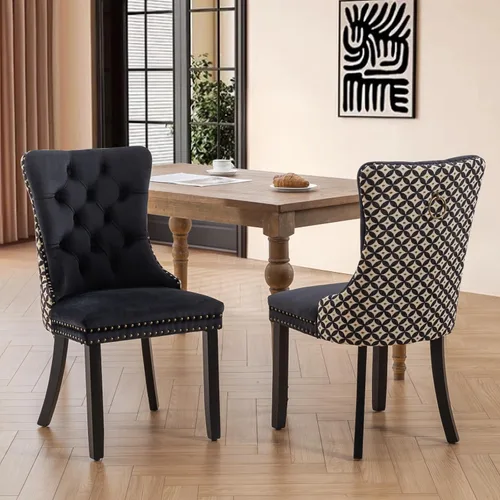 Miniatura 62 de Juego de 2 sillas de comedor tapizadas de tela de lino, sillas de cocina modernas de mediados de siglo con respaldo alto, ribete de cabeza de clavo