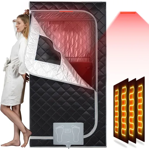 Miniatura 8 de Smartmak Caja de sauna infrarroja portátil con lámpara de terapia de luz roja de 660 nm para el hogar, tienda de campaña de spa de sauna seca