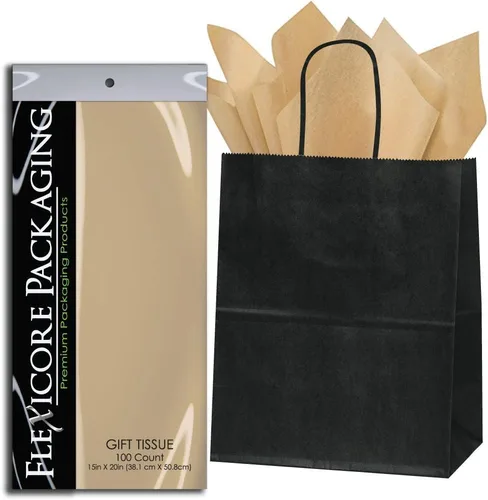 Miniatura 25 de Flexicore Packaging® Bolsas de regalo de papel kraft negro de 8 x 4.75 x 10.25 pulgadas + papel de seda de regalo (azul rey, 5 bolsas)