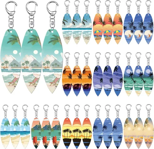 Bucherry 36 Piezas Llaveros de Regalos para Fiestas de Verano en la Playa a Granel de Madera Tabla de Surf Tortuga Marina Árbol de Coco Cristiano