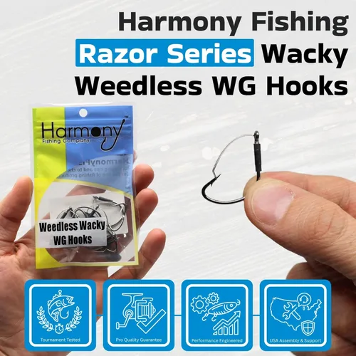 Miniatura 7 de Harmony Fishing - Razor Series Wacky Weedless WG Hooks - Los mejores anzuelos de pesca de lubina para The Wacky Rig y Neko Rig