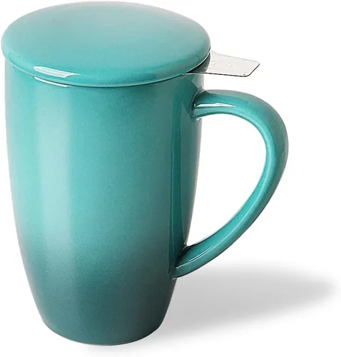 Miniatura 9 de Sweejar Taza infusora de té de porcelana con tapa, taza de té de 16 onzas con coladores para té de hojas sueltas, taza de café apta para microondas