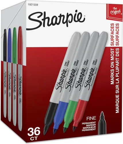 Sharpie Marcadores permanentes, punta fina, colores surtidos, 36 unidades
