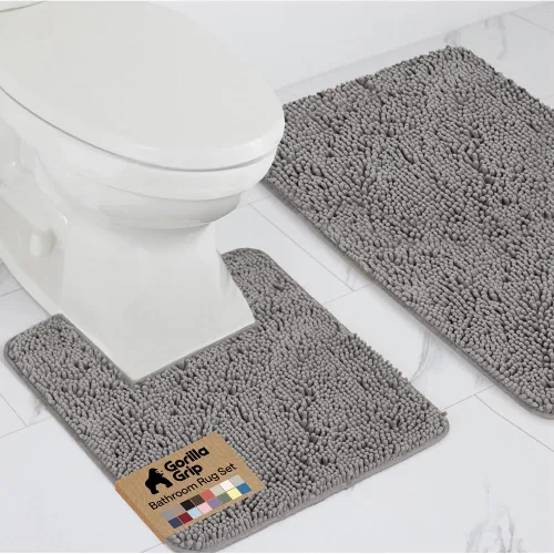 Miniatura 25 de GORILLA GRIP - Juegos de alfombras de baño, juego de 2 alfombras de chenilla suave, alfombra base para inodoro y alfombra de 30 x 20, alfombras Negro