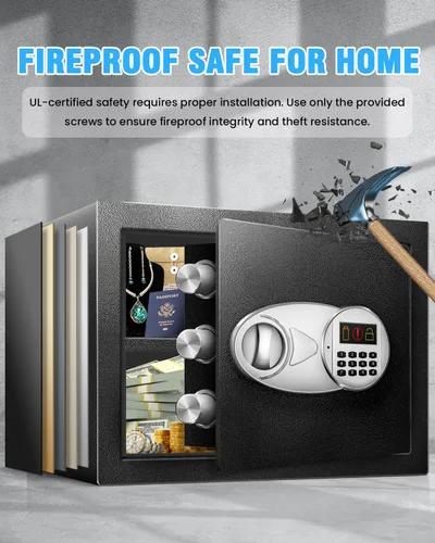 Miniatura 2 de TOTOY 2.0 Cu Ft Steel Fireproof Safe Lock Box For Home with Fire proof Bag Electronic Keypad, LED Sensor Light, Removable Shelf, External