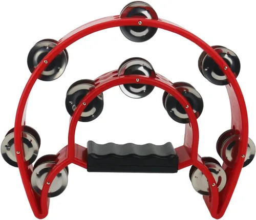 Ogrmar Tambor de percusión de mano con pandereta de doble fila con mango ergonómico para regalo, KTV, fiesta, juguete para niños (rojo)