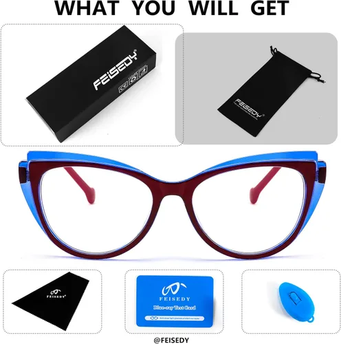 Miniatura 7 de FEISEDY Gafas de bloqueo de luz azul ojo de gato falso nerd transparente gafas de computadora TR marco de moda B0040