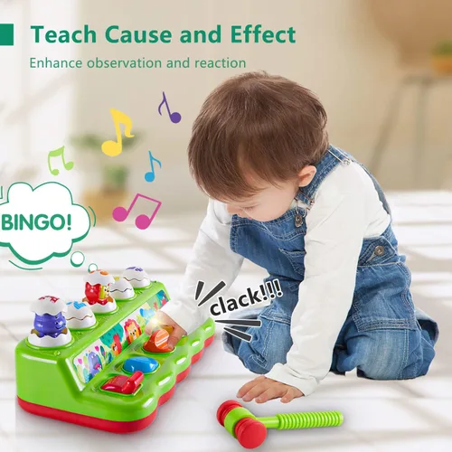 Miniatura 4 de Juguetes de 1 año para niños y niñas, regalo de cumpleaños, causa y efecto, juguete desplegable de animales con música y luz para niños pequeños