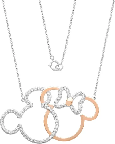 Miniatura 4 de Disney Joyería para mujer collar entrelazado de plata de ley con placa de oro rosa Mickey y Minnie Mouse de 18 pulgadas