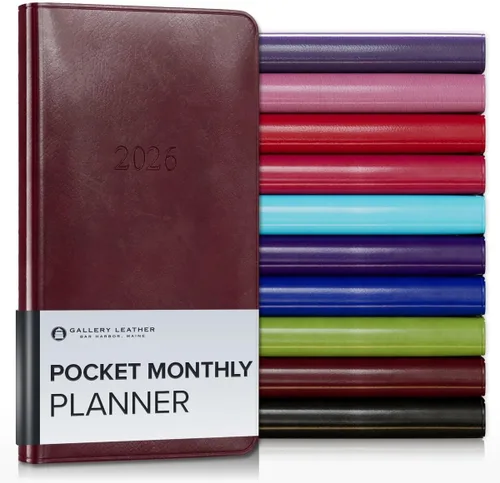 Miniatura 40 de Gallery Leather Agenda Mensual Grande 2025-2026, Elegantemente Encuadernada Planificador de Calendario y Cuaderno con Elegantes Bordes Dorados, 18